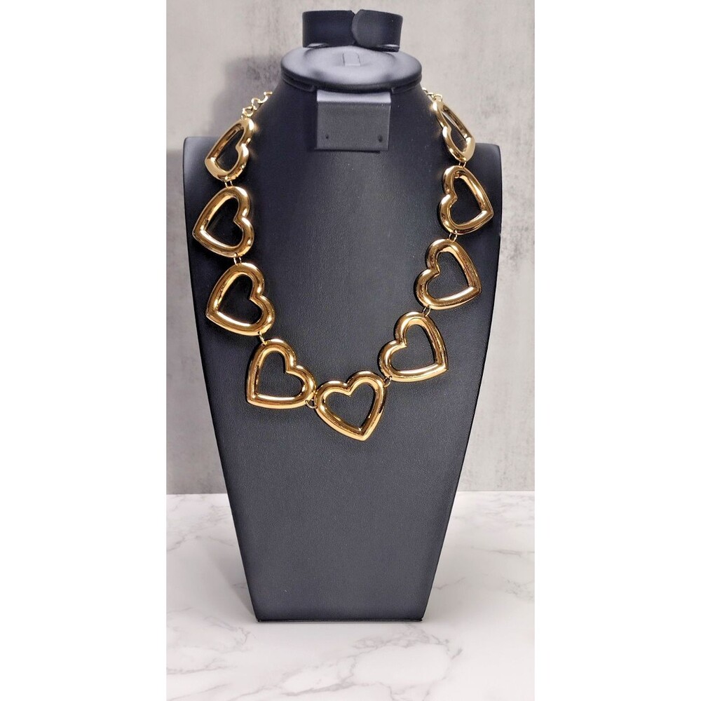 VTG Open Heart Necklace Gold Tone Valentine Statement Estate Love Light Weight